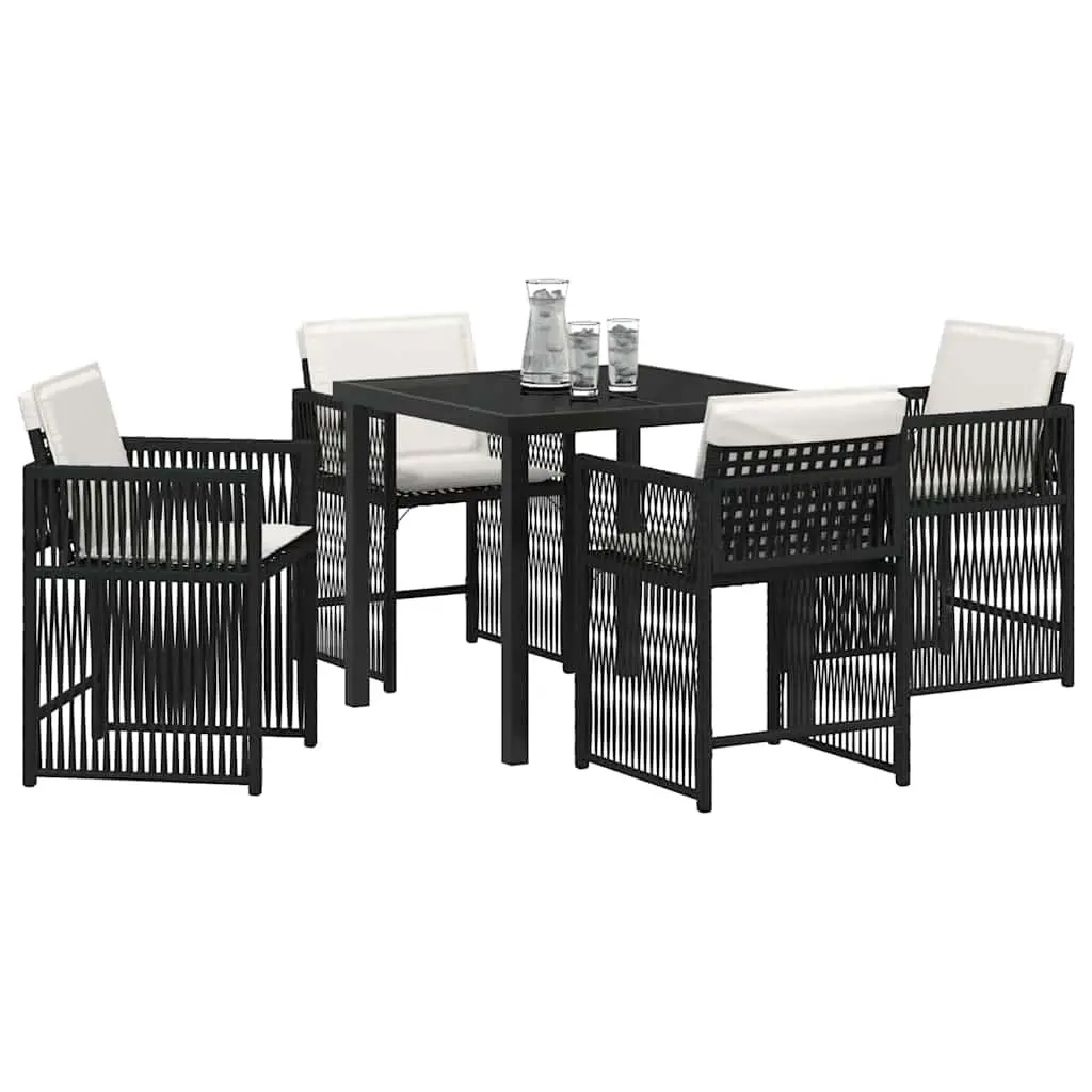 Black 5-Piece Garden Dining Set with Glass Table