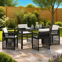 Garden Dining Set 5 Piece Black Outdoor Furniture Poly Rattan Table Chairs