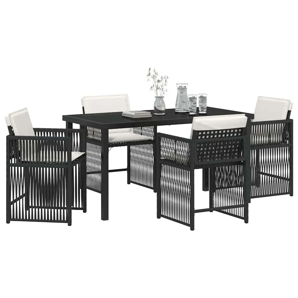 Garden Dining Set 5 Piece Black Outdoor Furniture Poly Rattan Table Chairs
