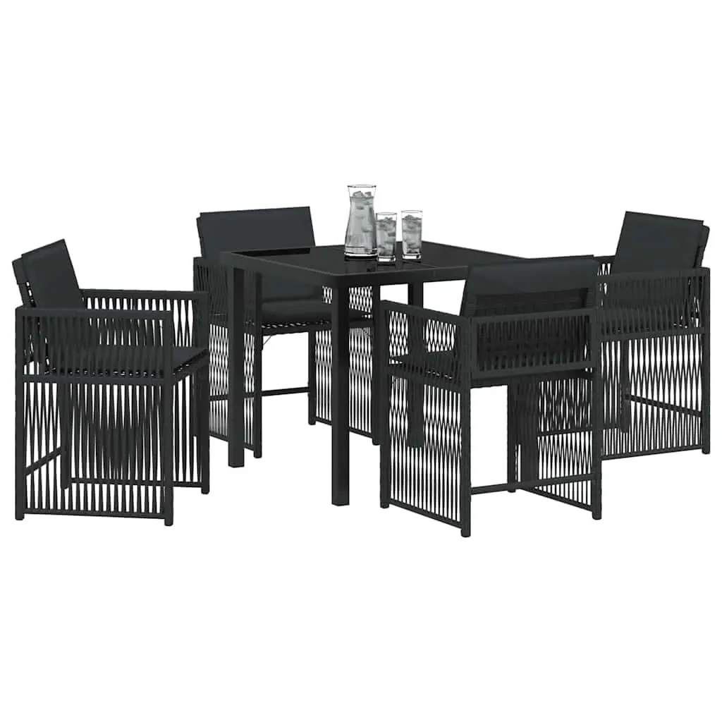Garden Dining Set 5 Pieces Outdoor Use Black Poly Rattan Table and Chairs