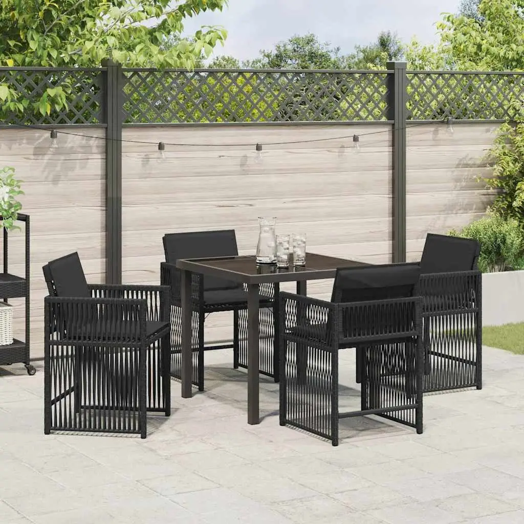 Garden Dining Set 5 Pieces Outdoor Use Black Poly Rattan Table and Chairs