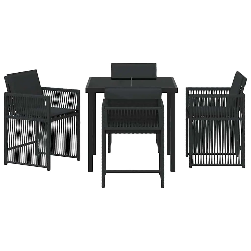 Garden Dining Set 5 Pieces Outdoor Use Black Poly Rattan Table and Chairs
