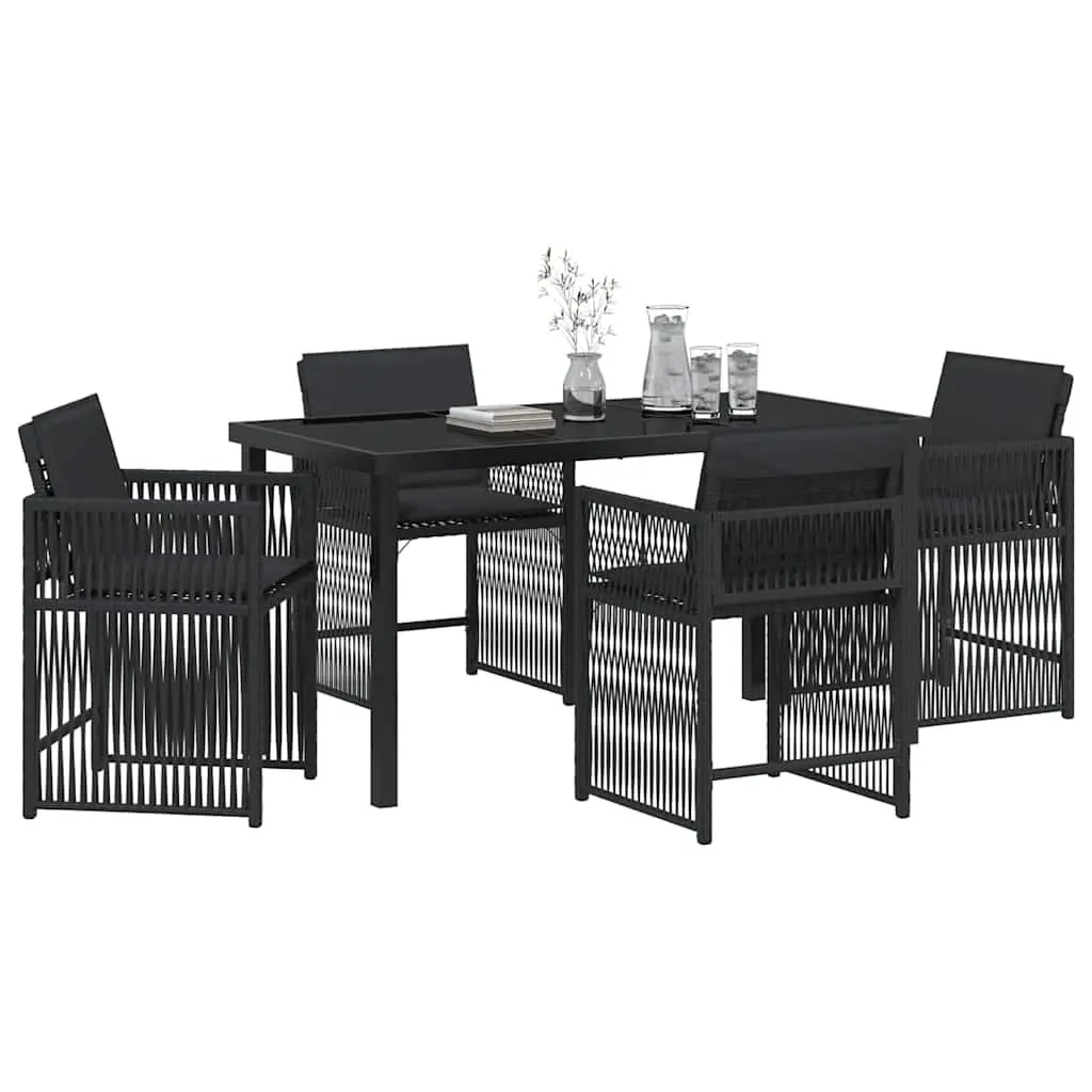 Garden Dining Set Outdoor Use 5 Piece Black Poly Rattan Table Chairs