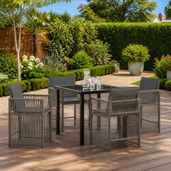Garden Dining Set 5 Piece Grey Poly Rattan Outdoor Furniture Patio Table Chairs