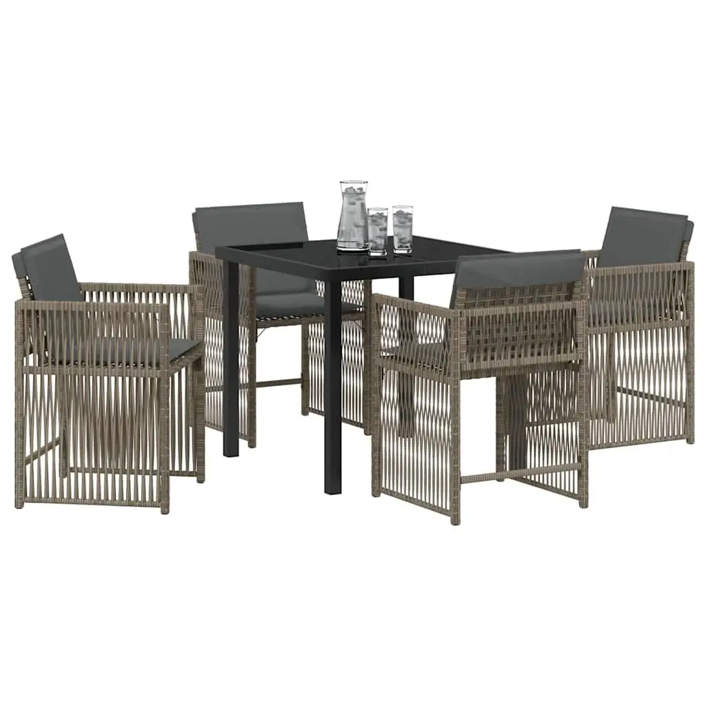 Garden Dining Set 5 Piece Outdoor Furniture Grey Poly Rattan Patio Table Chairs