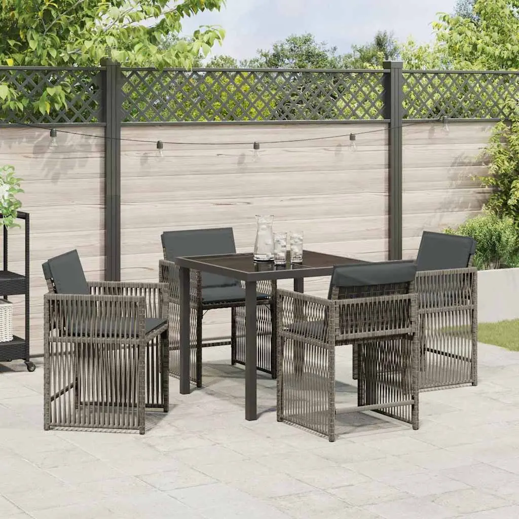 Garden Dining Set 5 Piece Outdoor Furniture Grey Poly Rattan Patio Table Chairs