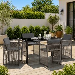 Garden Dining Set: 5 Pieces, Poly Rattan, Grey