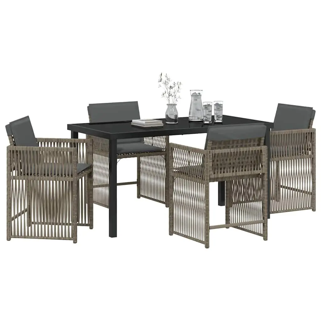 Garden Dining Set 5 Pieces Grey Poly Rattan Outdoor Furniture Table Chairs