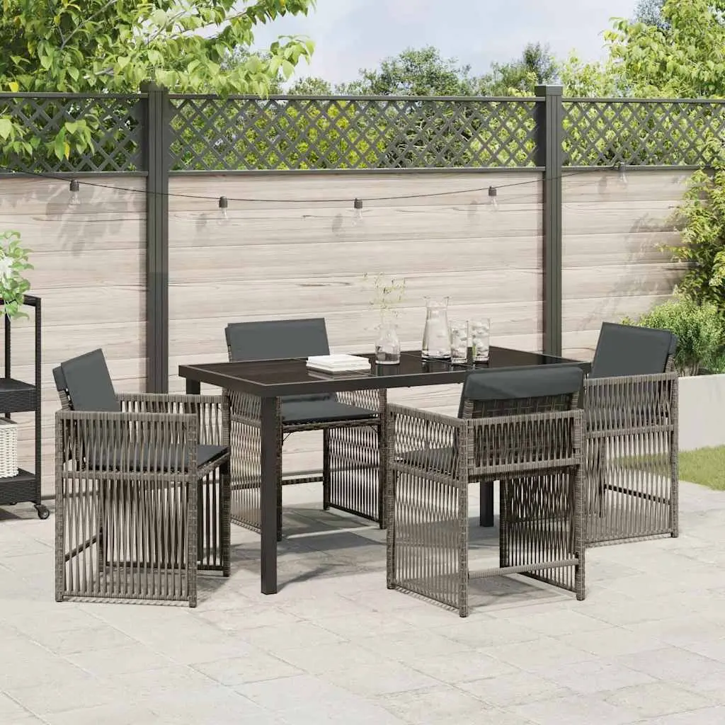 Garden Dining Set 5 Pieces Grey Poly Rattan Outdoor Furniture Table Chairs
