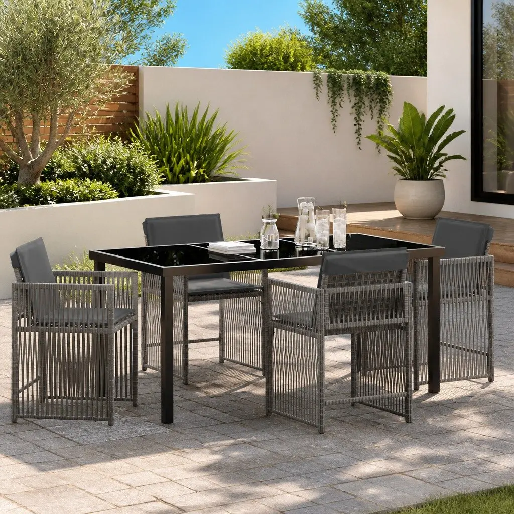 Outdoor Dining Set 5 Piece Garden Furniture Grey Poly Rattan Table Chairs