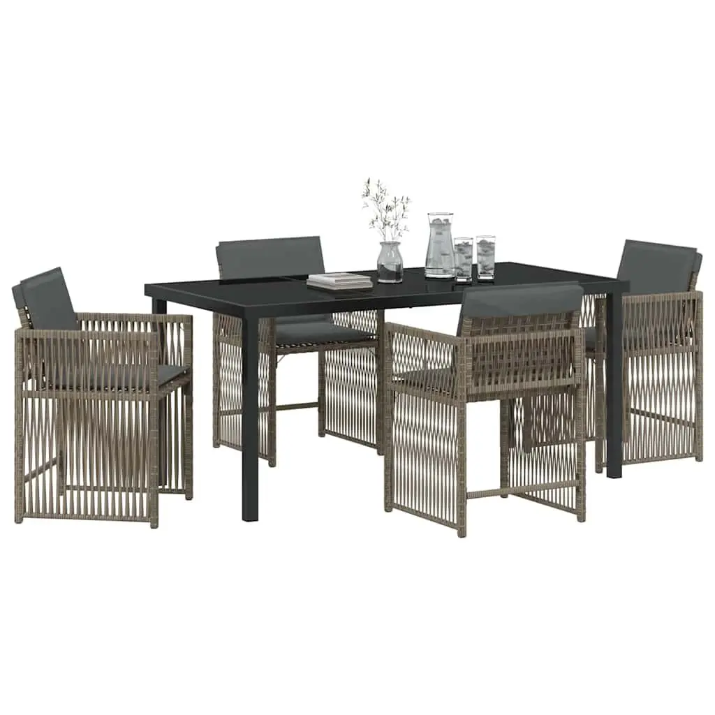 Outdoor Dining Set 5 Piece Garden Furniture Grey Poly Rattan Table Chairs