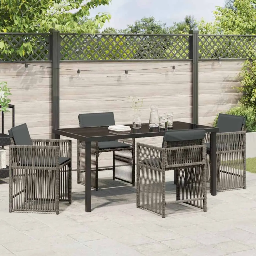 Outdoor Dining Set 5 Piece Garden Furniture Grey Poly Rattan Table Chairs
