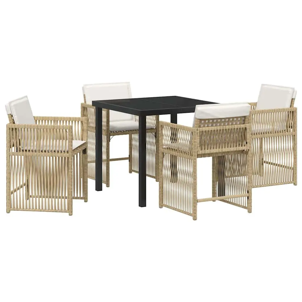 Garden Dining Set 5 Pieces Beige Outdoor Furniture Poly Rattan Table Chairs
