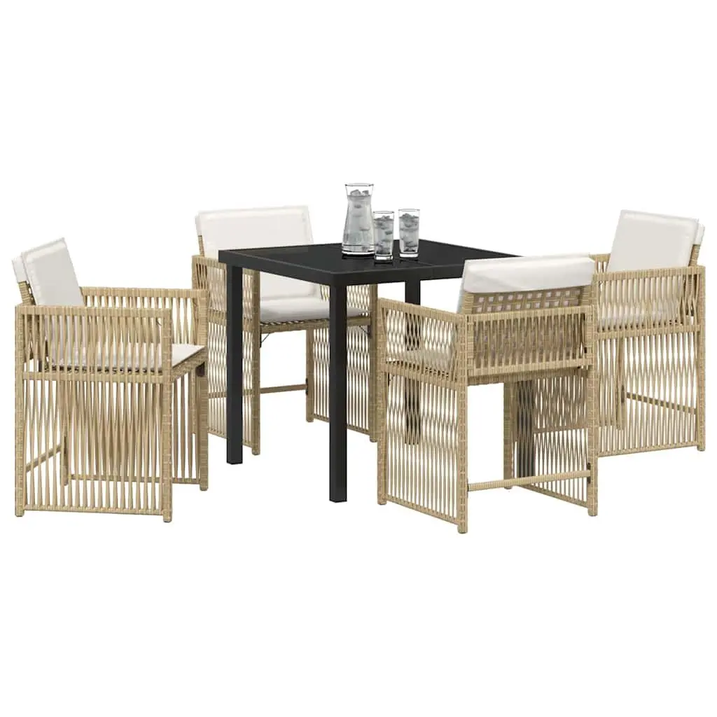 Garden Dining Set 5 Pieces Beige Outdoor Furniture Poly Rattan Table Chairs