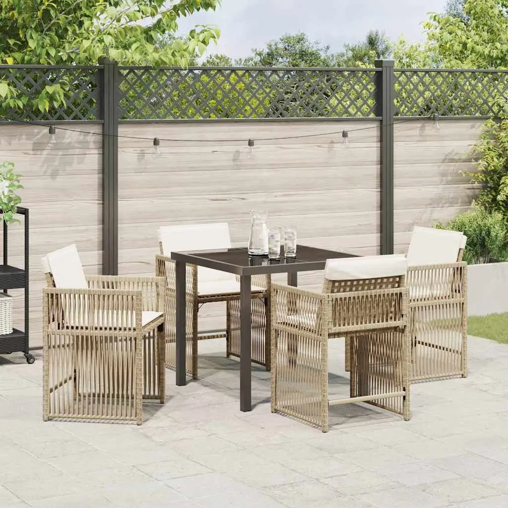 Garden Dining Set 5 Pieces Beige Outdoor Furniture Poly Rattan Table Chairs