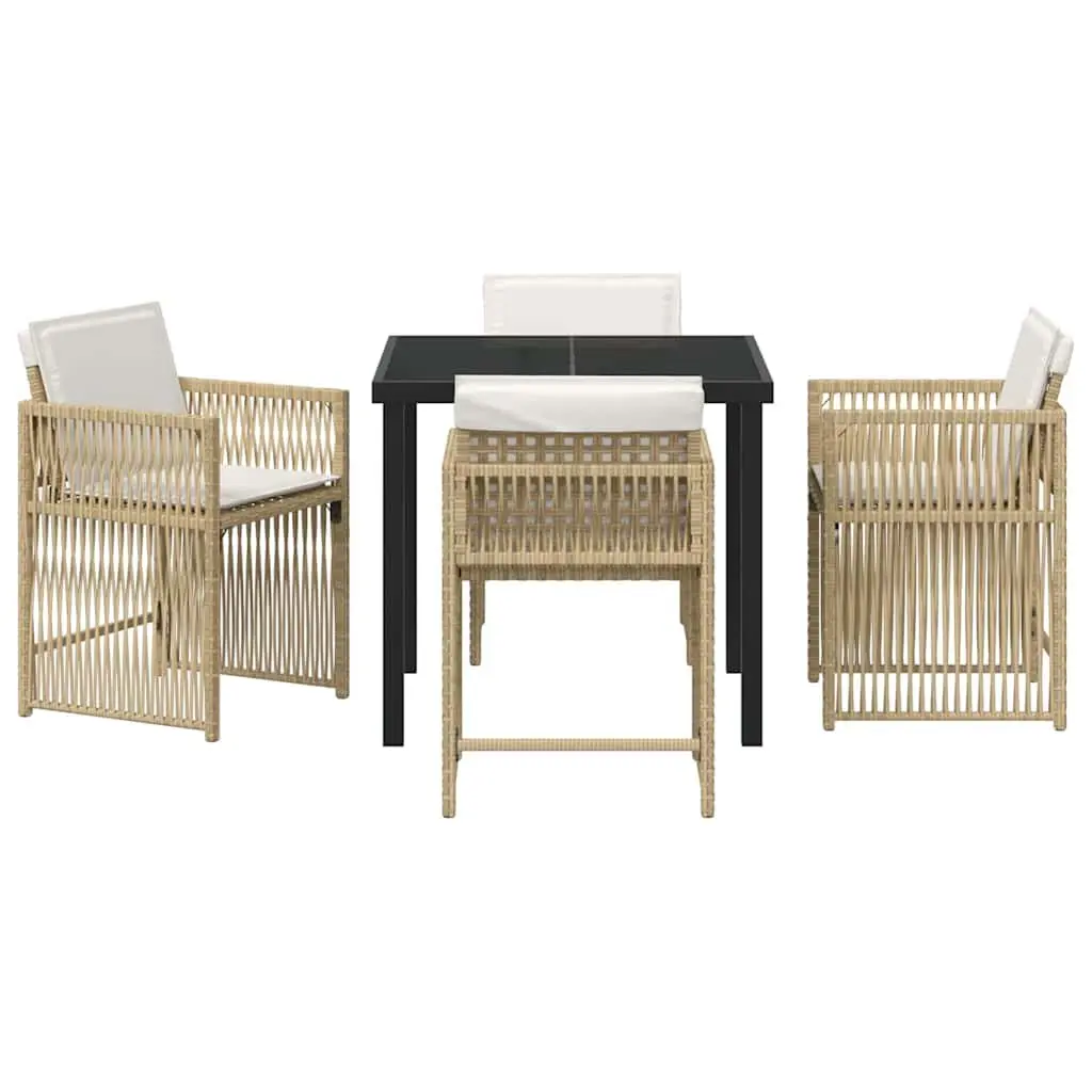 Garden Dining Set 5 Pieces Beige Outdoor Furniture Poly Rattan Table Chairs