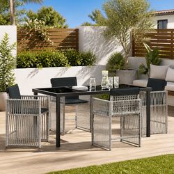 Garden Dining Set - 5 Pieces, Light Grey Poly Rattan