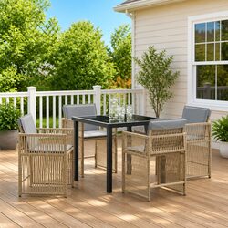 Garden Dining Set 5 Pieces Beige Poly Rattan Outdoor Furniture Patio Table