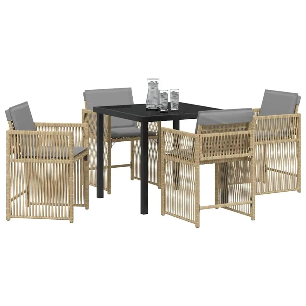 Garden Dining Set 5 Pieces Outdoor Use Beige Poly Rattan Furniture