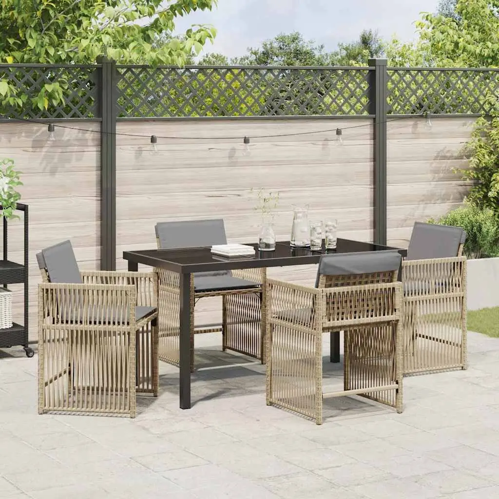 Garden Dining Set 5 Piece Outdoor Furniture Beige Poly Rattan Table Chairs