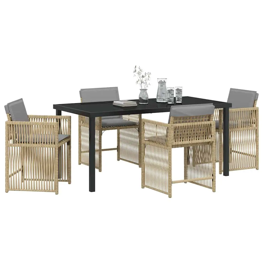 Garden Dining Set Outdoor Use 5 Piece Beige Poly Rattan Table Chairs