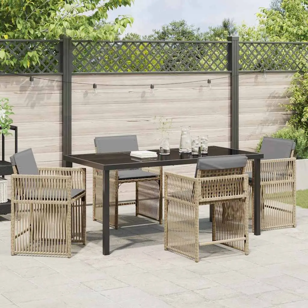 Garden Dining Set Outdoor Use 5 Piece Beige Poly Rattan Table Chairs