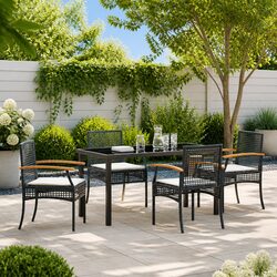 5-Piece Outdoor Dining Set: Rattan Chairs & Glass Top Table