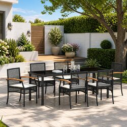 Garden Dining Set 7 Piece Outdoor Table Chairs Black Rattan Furniture