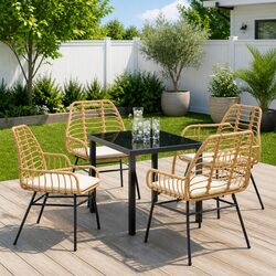 Durable 5-Piece Brown Garden Dining Furniture Set