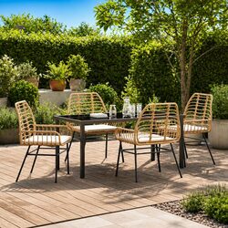 Garden Dining Set with 5 Pieces – Brown Poly Rattan