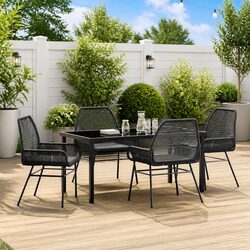 5-Piece Outdoor Dining Set - Black Poly Rattan