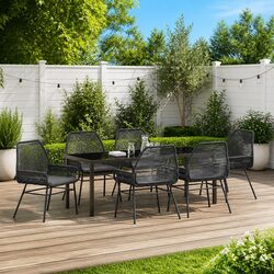 Factual Overview of 7 Piece Black Poly Rattan Dining Set