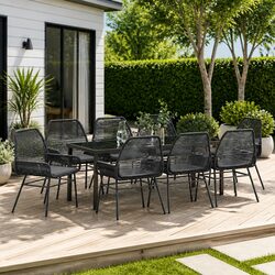 Outdoor Dining Set 9 Pieces Black Poly Rattan Garden Furniture with Cushions