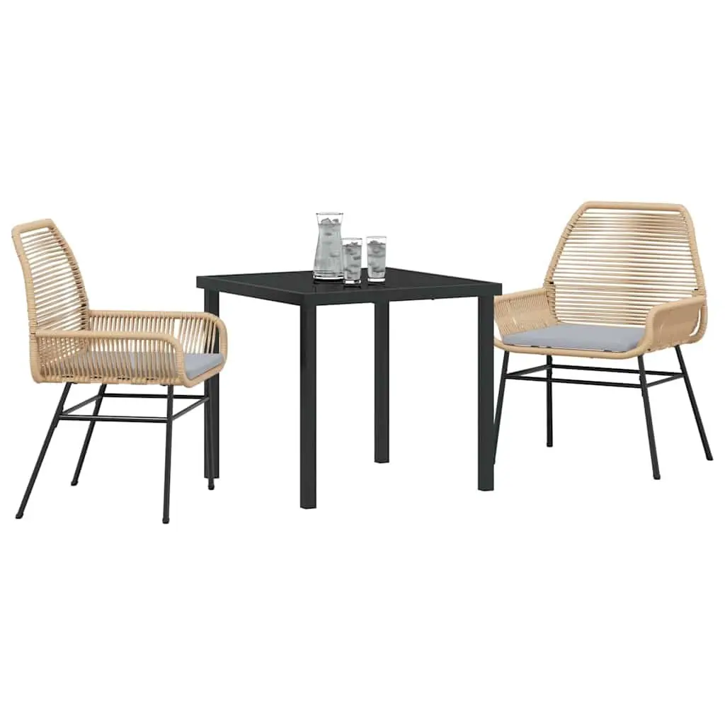 3 Piece Outdoor Furniture Set for Garden Use Brown Poly Rattan Table and Chairs with Cushions
