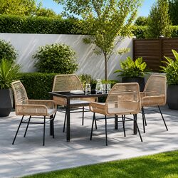 Garden Dining Set 5 Pieces - Poly Rattan and Steel