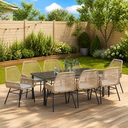 Garden Dining Set 9 Piece Brown Poly Rattan Outdoor Furniture Table Chairs