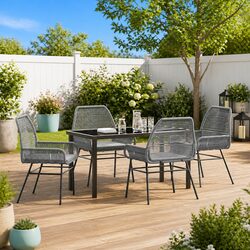 Garden Dining Set 5 Pieces Outdoor Furniture Grey Poly Rattan with Cushions