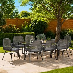9-Piece Grey Garden Dining Set: Dimensions and Materials