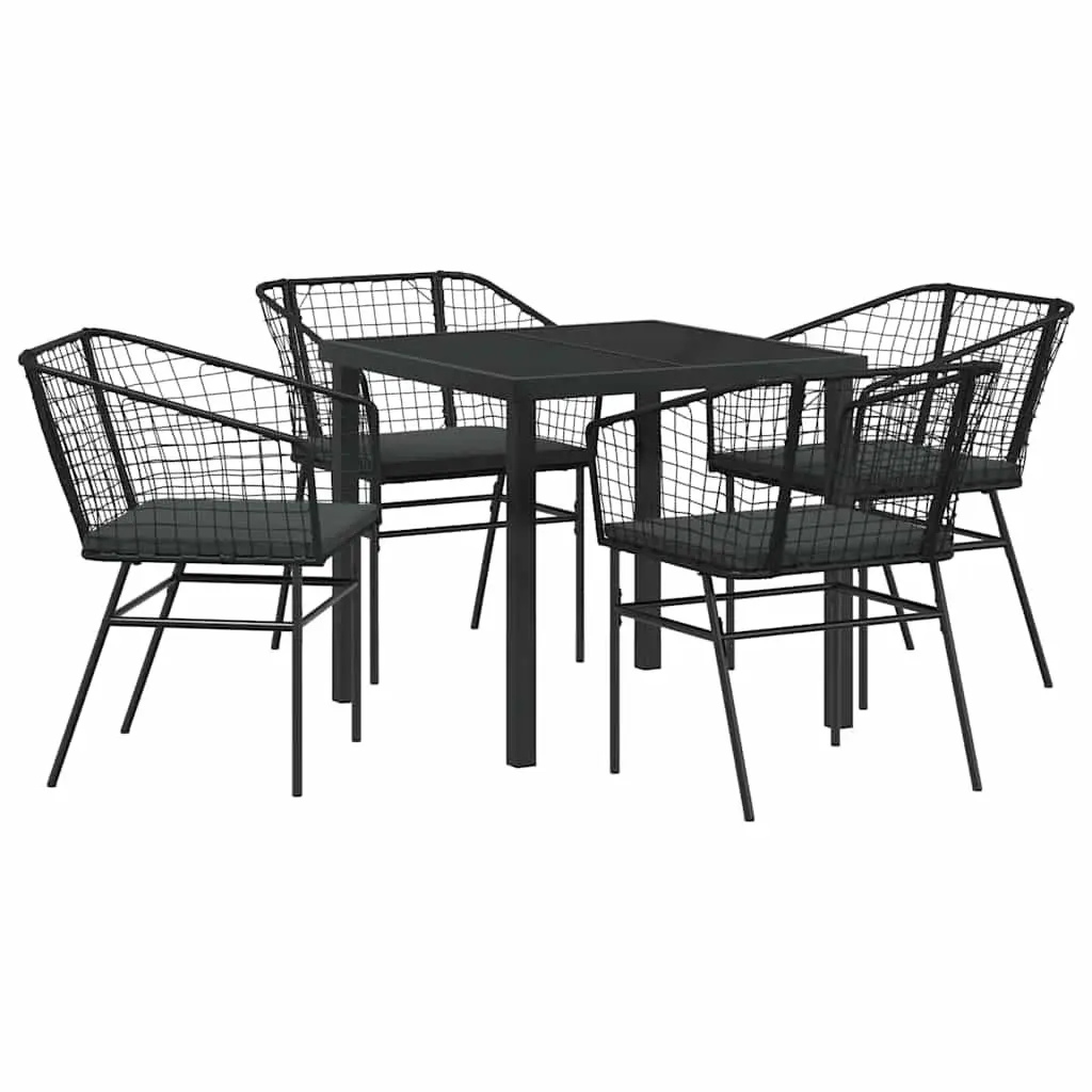 Outdoor Dining Set 5 Piece Black Poly Rattan Garden Furniture Patio