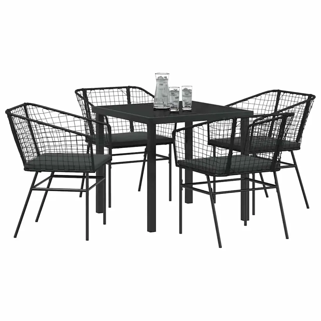 Outdoor Dining Set 5 Piece Black Poly Rattan Garden Furniture Patio