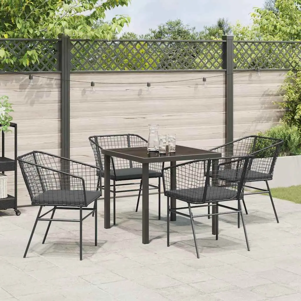 Outdoor Dining Set 5 Piece Black Poly Rattan Garden Furniture Patio