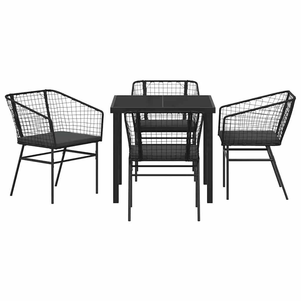 Outdoor Dining Set 5 Piece Black Poly Rattan Garden Furniture Patio