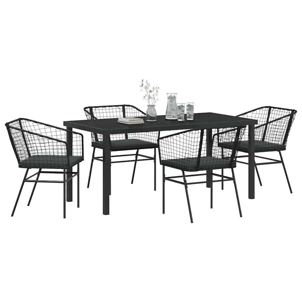 Outdoor Dining Set 5 Piece Garden Furniture Black Poly Rattan Glass Tabletop