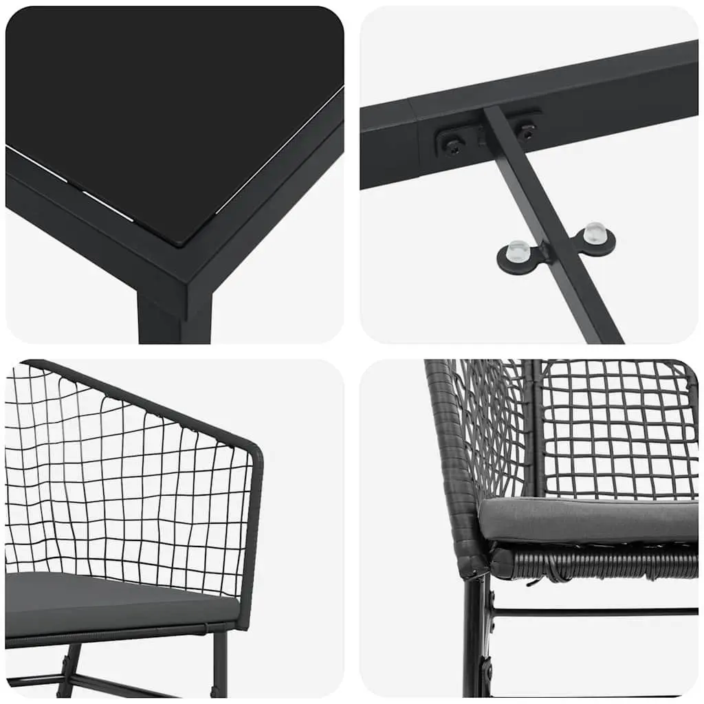 Outdoor Dining Set 7 Pieces Garden Patio Furniture Black Poly Rattan Glass Table
