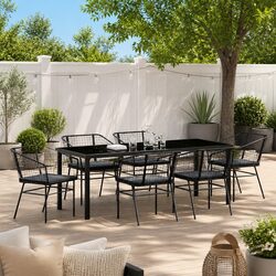 7-Piece Contemporary Black Patio Dining Set with Glass