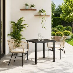 3-Piece Garden Dining Set: Brown Poly Rattan and Glass