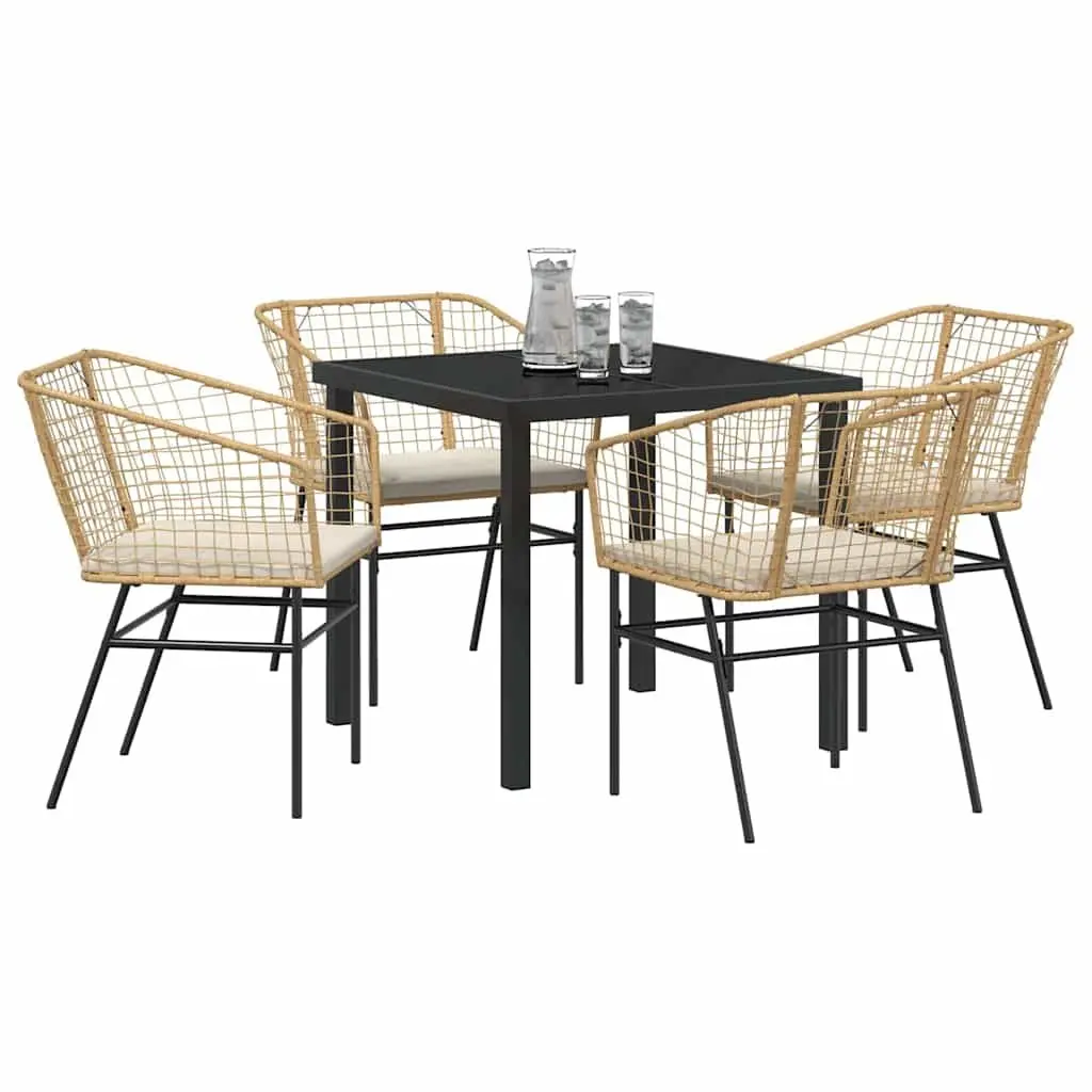 5 Piece Outdoor Dining Set Patio Garden Furniture Brown Poly Rattan Table Chairs