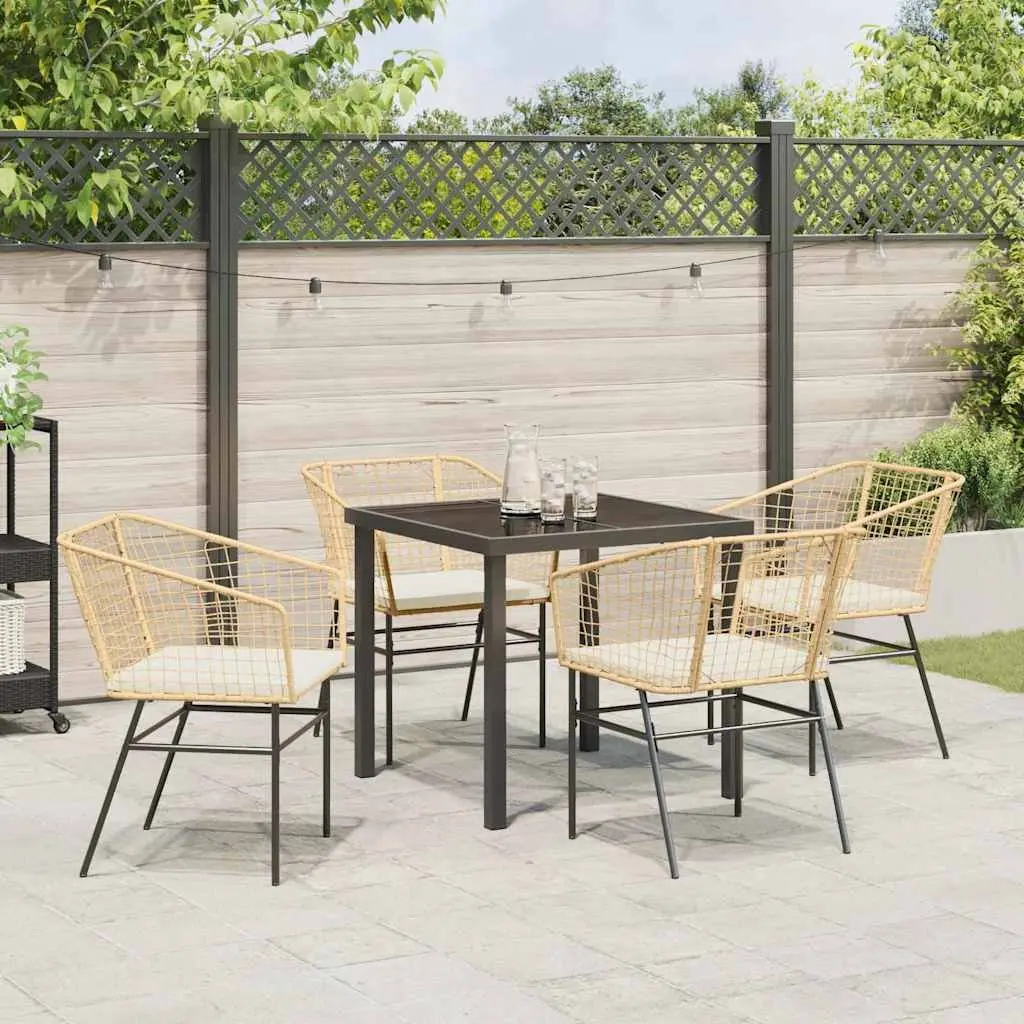 5 Piece Outdoor Dining Set Patio Garden Furniture Brown Poly Rattan Table Chairs