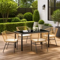 Garden Dining Set 5-Piece with Glass Top and Armchairs
