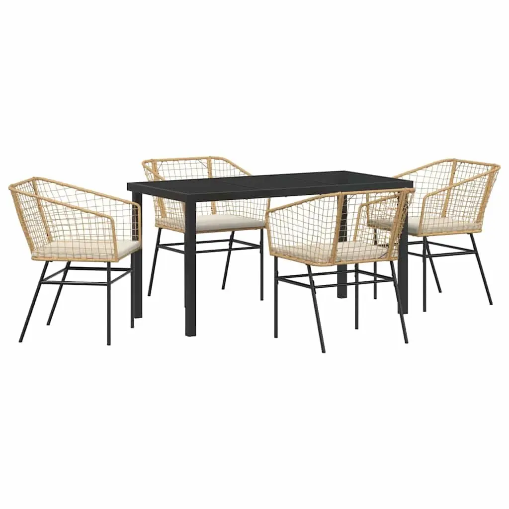 Garden Dining Set 5 Piece Outdoor Furniture Brown Poly Rattan Glass Top Table